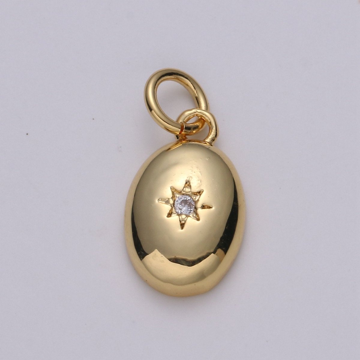 Dainty 14k Gold Filled North Star Charm Cubic Zirconia Oval Pendant in Gold micro Pave CZ North Star Pendant Jewelry Making D-425 D-426 - DLUXCA