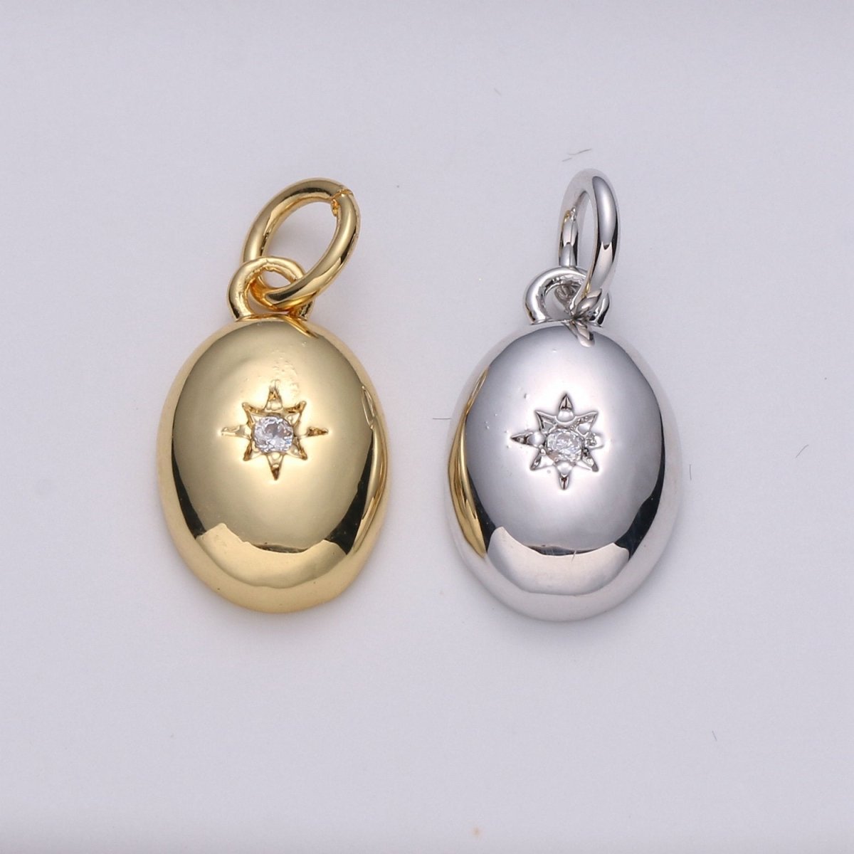 Dainty 14k Gold Filled North Star Charm Cubic Zirconia Oval Pendant in Gold micro Pave CZ North Star Pendant Jewelry Making D-425 D-426 - DLUXCA