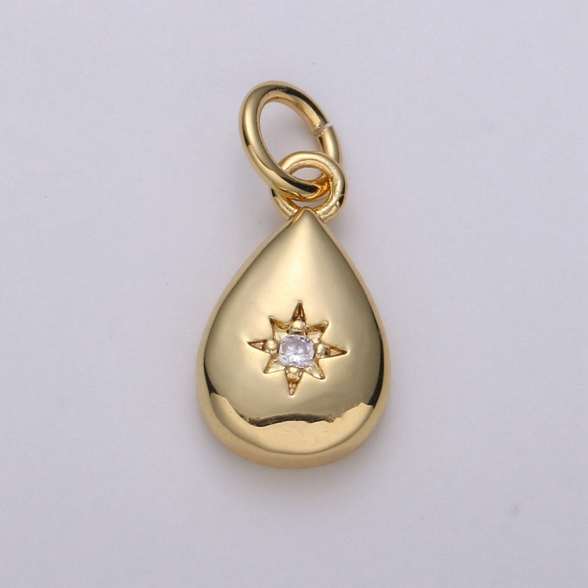 Dainty 14K Gold Filled North Star Charm Cubic Zirconia Tear Drop Pendant in Gold micro Pave CZ North Star Pendant Jewelry Making | D-429, D-430 - DLUXCA