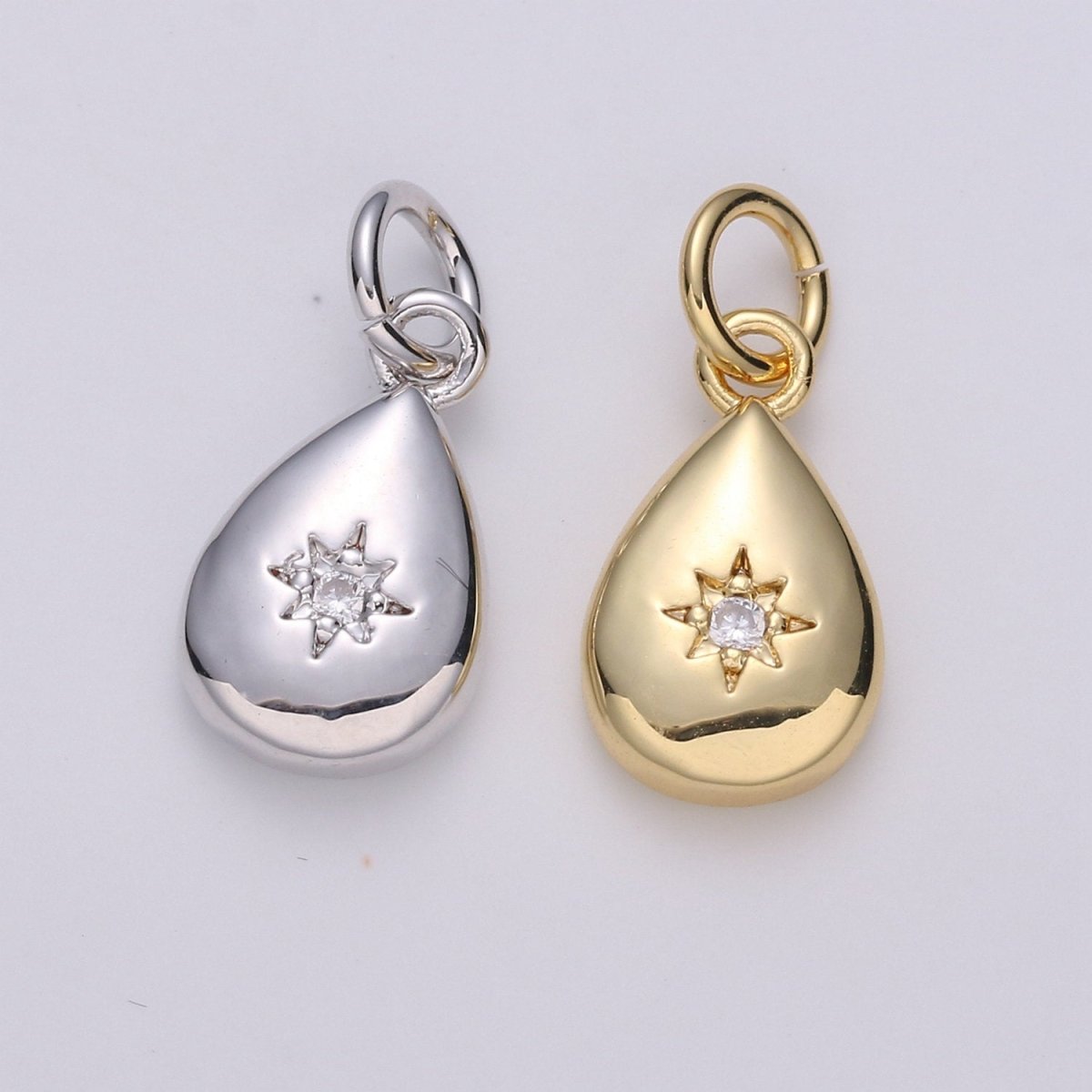 Dainty 14K Gold Filled North Star Charm Cubic Zirconia Tear Drop Pendant in Gold micro Pave CZ North Star Pendant Jewelry Making | D-429, D-430 - DLUXCA