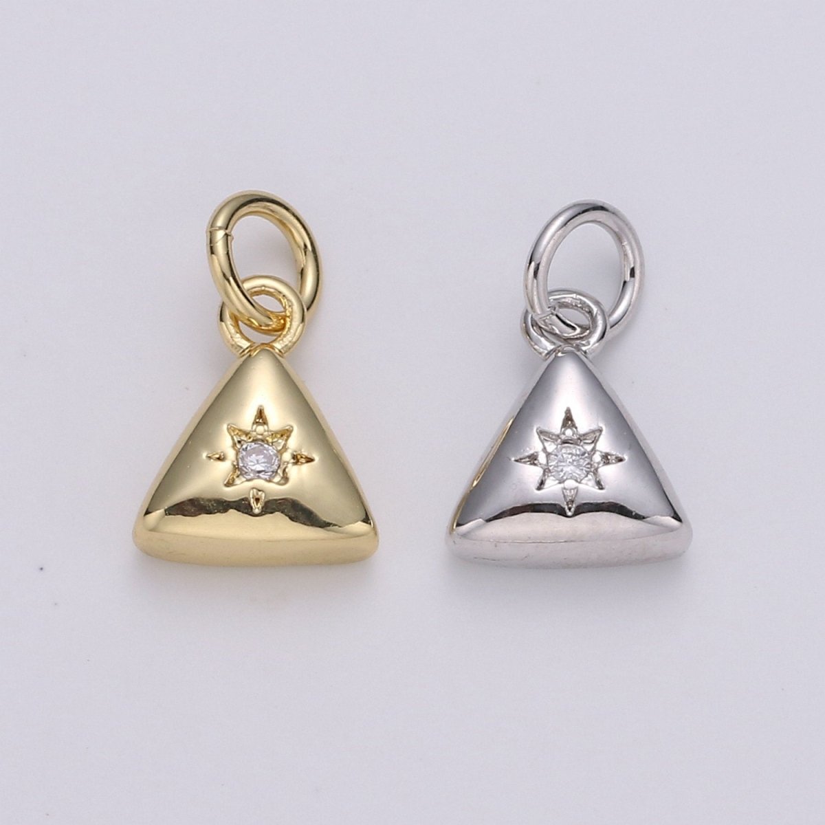 Dainty 14k Gold Filled North Star Charm Cubic Zirconia Triangle Pendant in Gold micro Pave CZ North Star Pendant Jewelry Making, D-421 D-422 - DLUXCA