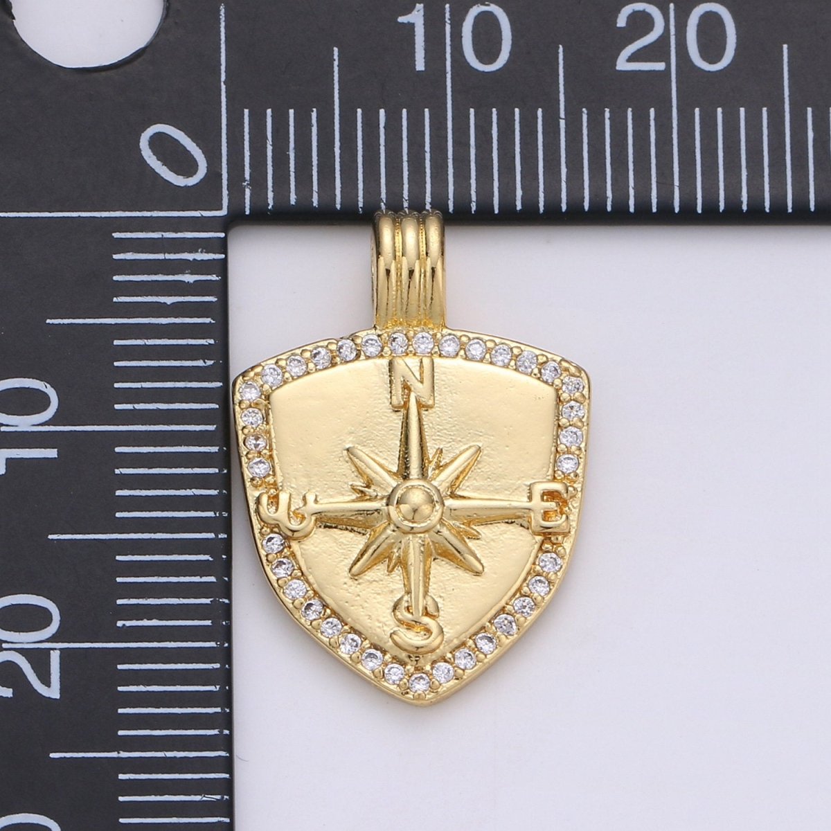 Dainty 14k Gold Filled Shield Charm, Cz Shield pendant, Micro Pave Compass Pendant Protection Jewelry Supply I-933 - DLUXCA