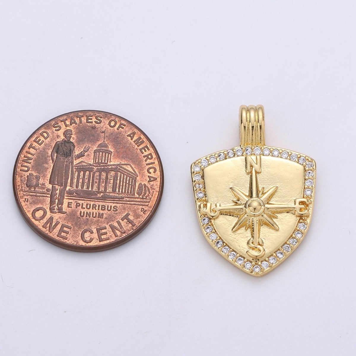 Dainty 14k Gold Filled Shield Charm, Cz Shield pendant, Micro Pave Compass Pendant Protection Jewelry Supply I-933 - DLUXCA