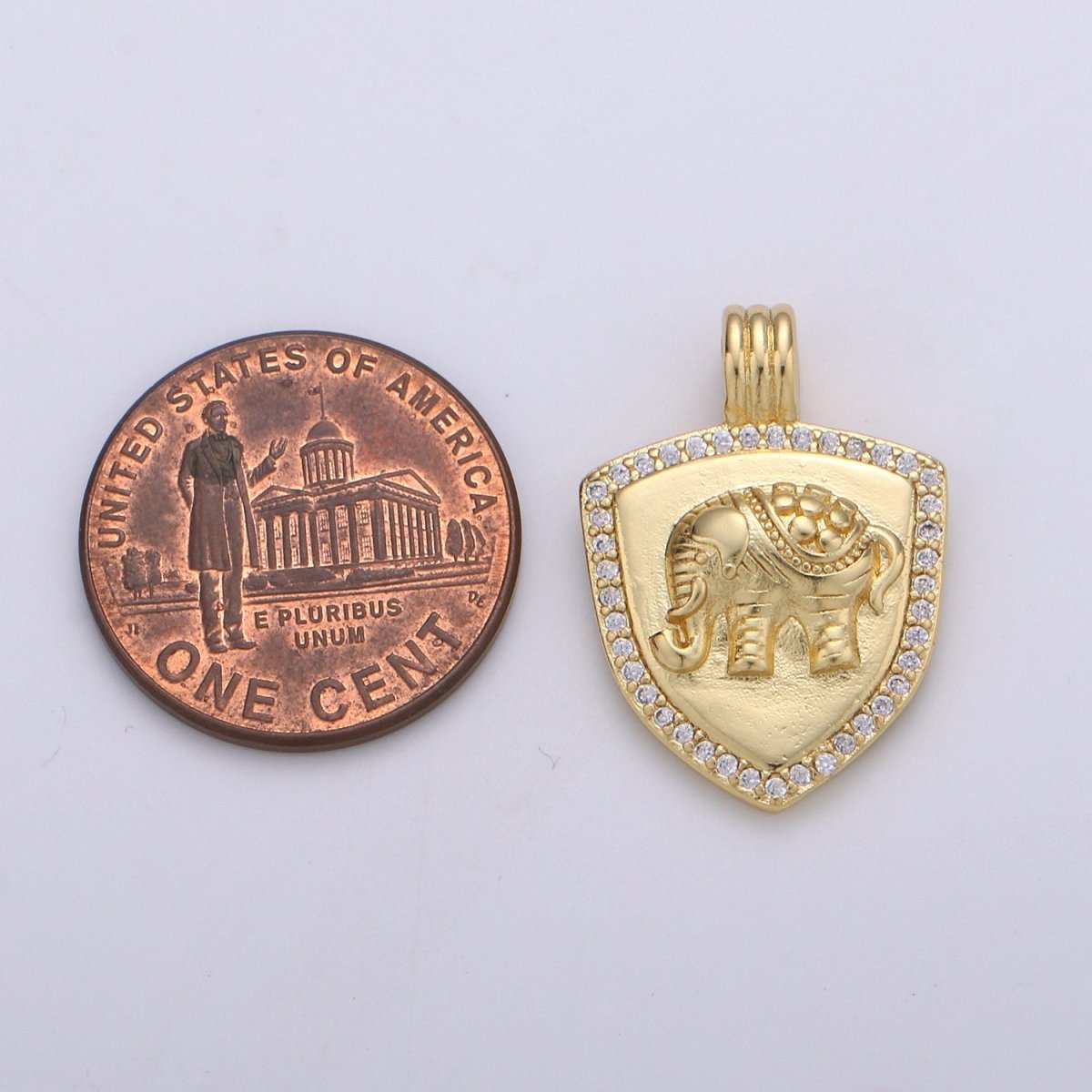 Dainty 14k Gold Filled Shield Charm, Cz Shield pendant, Micro Pave Elephant Pendant Protection Jewelry Supply I-929 - DLUXCA