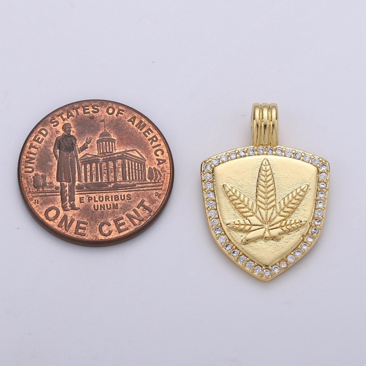 Dainty 14k Gold Filled Shield Charm, Cz Shield pendant, Micro Pave Weed Pendant Protection Jewelry Supply I-931 - DLUXCA