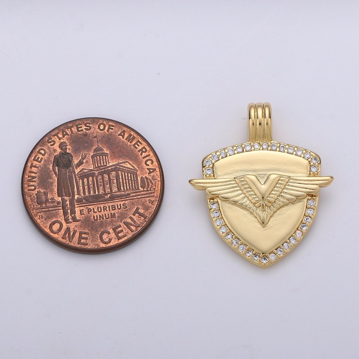 Dainty 14k Gold Filled Shield Charm, Cz Shield pendant, Micro Pave Wing Pendant Protection Jewelry Supply I-930 - DLUXCA