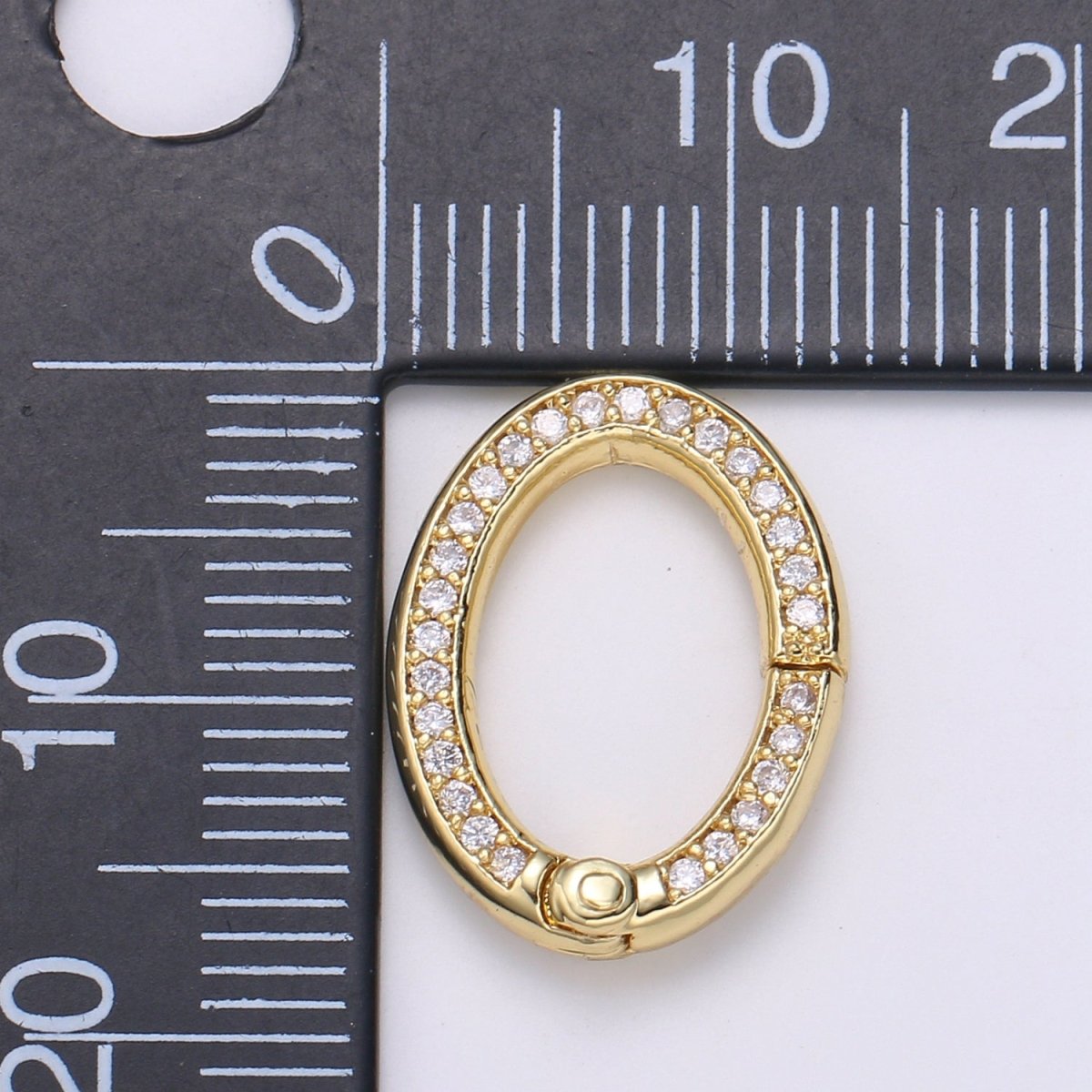 Dainty 14k Gold Filled, Silver Full Pave Cz Oval Pull Gate Ring Clasp 17x13mm Cubic Oval for Link Connector Thickness 2.3mm Jewelry Supply, K-147, K-148 - DLUXCA
