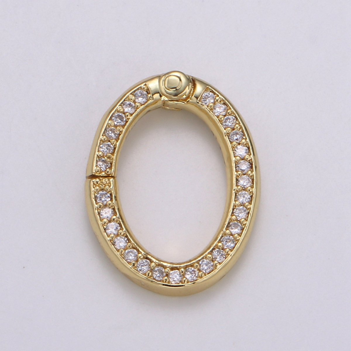 Dainty 14k Gold Filled, Silver Full Pave Cz Oval Pull Gate Ring Clasp 17x13mm Cubic Oval for Link Connector Thickness 2.3mm Jewelry Supply, K-147, K-148 - DLUXCA