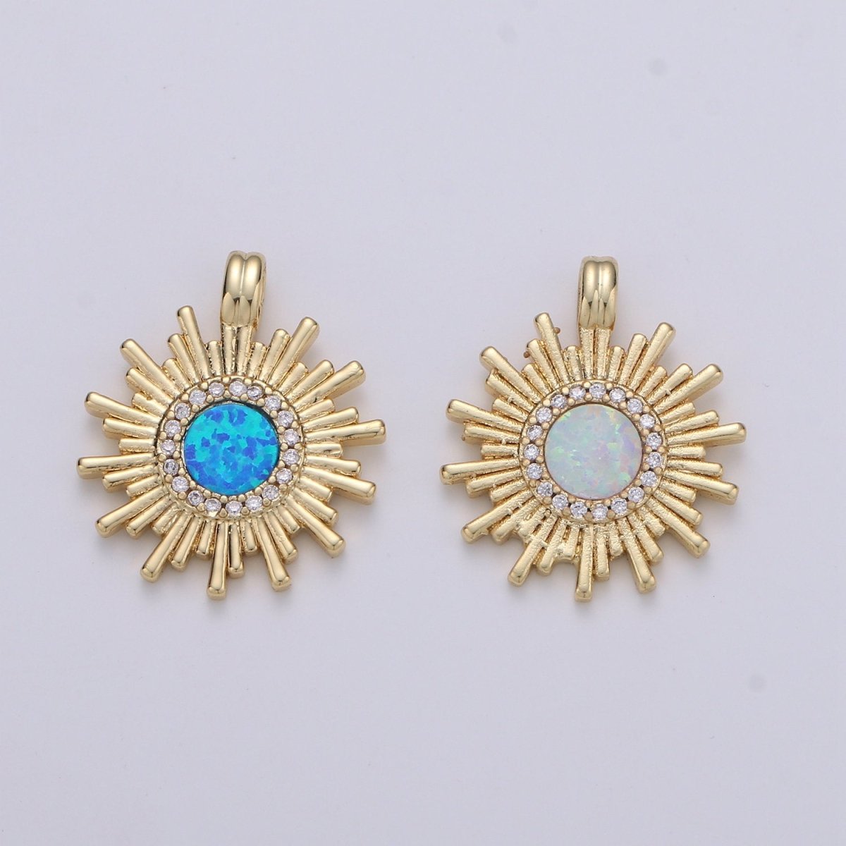 Dainty 14k Gold Filled Sun Burst Charm Opal Round SunBurst Medallion Pendant, 24x18mm, Micro Pave Gold Sun Celestial Jewelry I-676 - DLUXCA