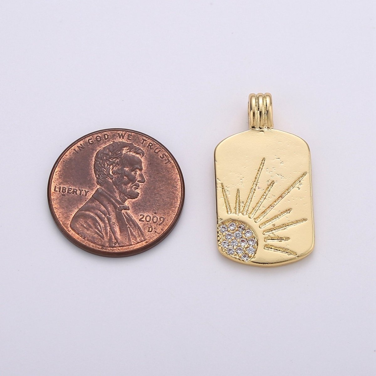 Dainty 14k Gold Filled Tag Pendant Sunrise Charm - Gold Sun Charm, Cubic Sun rays pendant, Celstial Jewelry for Necklace Component Supply I-706 - DLUXCA