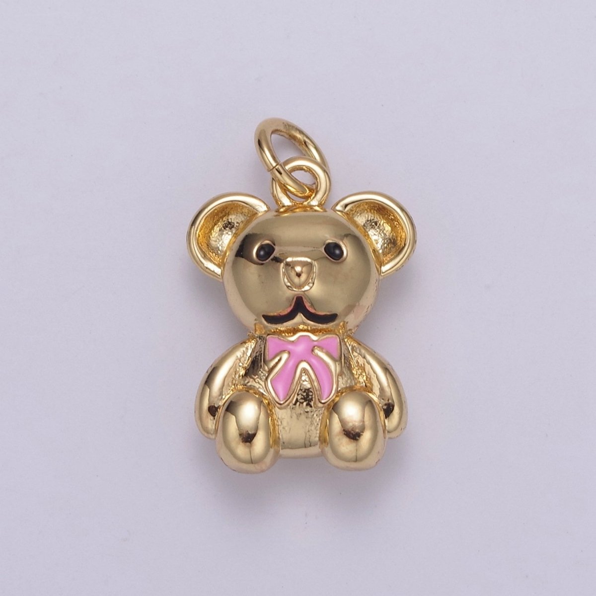 Dainty 14k Gold Filled Teddy Bear Charm with Pink / Green Ribbon Mini Bear Pendant for Bracelet Necklace Earring C-206 C-212 - DLUXCA