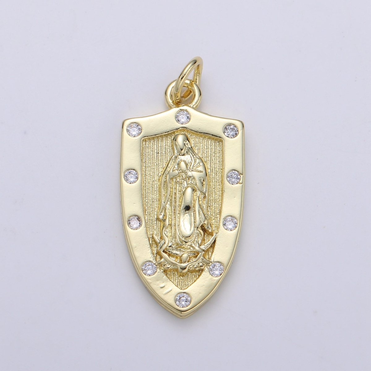 Dainty 14K Gold Filled Virgin Mother Mary Charm Antique Style Vintage lady guadalupe Pendant Gold Shield Medallion Charm Reliigous Jewelry,E-108 - DLUXCA