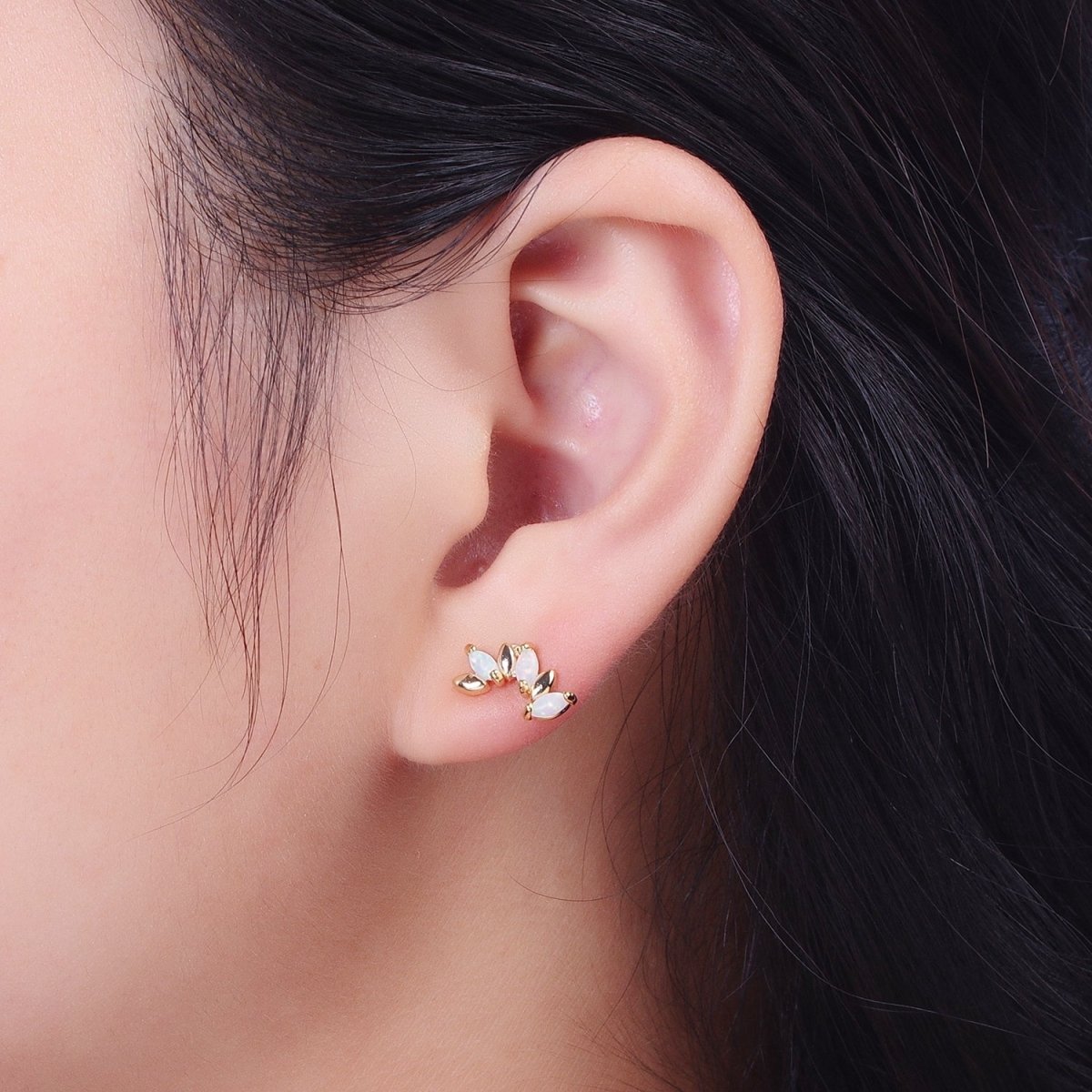 Dainty 14K Gold Filled White Opal Gold Marquise Stud Earrings | Y-107 - DLUXCA