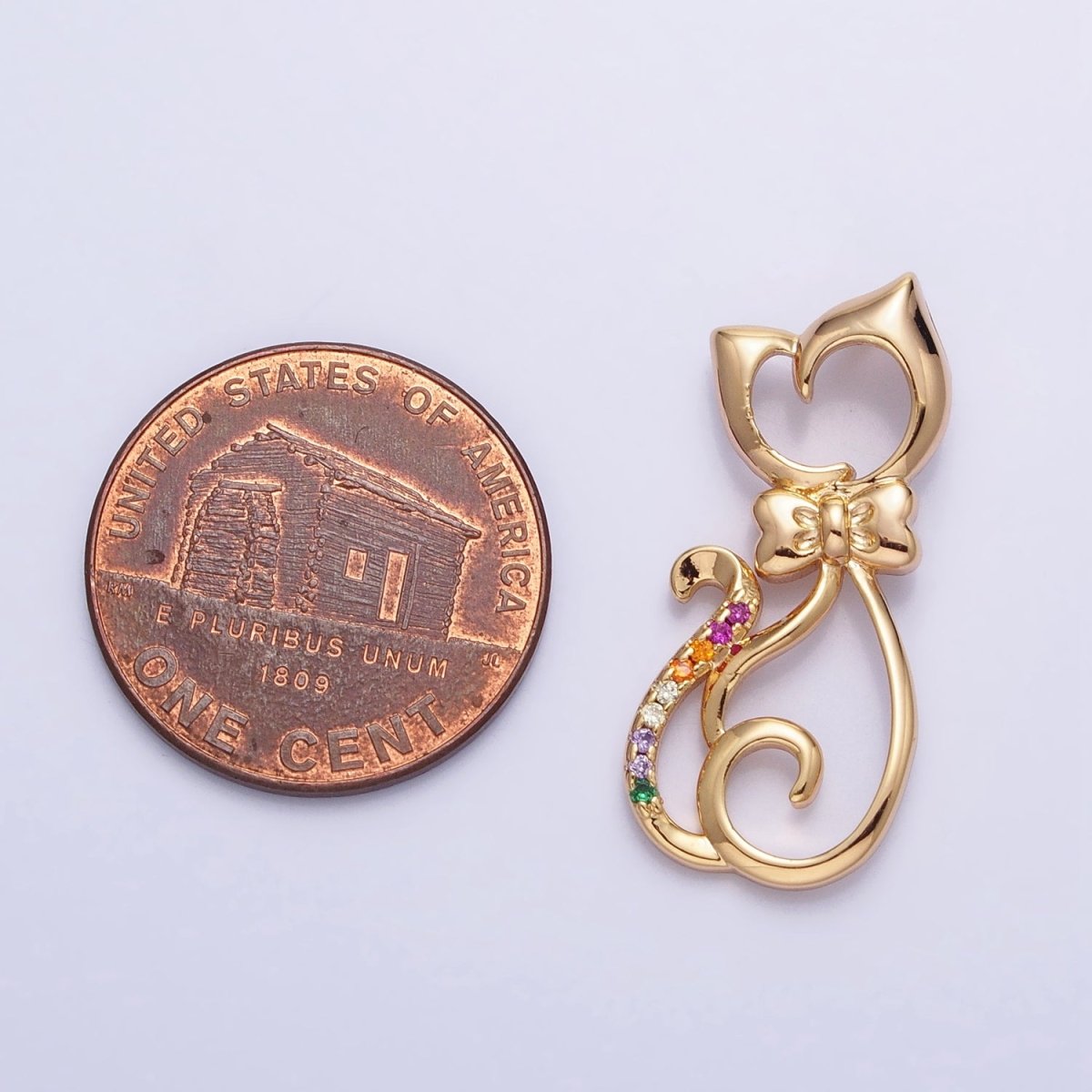 Dainty 16K Gold Filled Cat Pendant Micro Pave Silver Kitty Charm AA305 AA306 - DLUXCA
