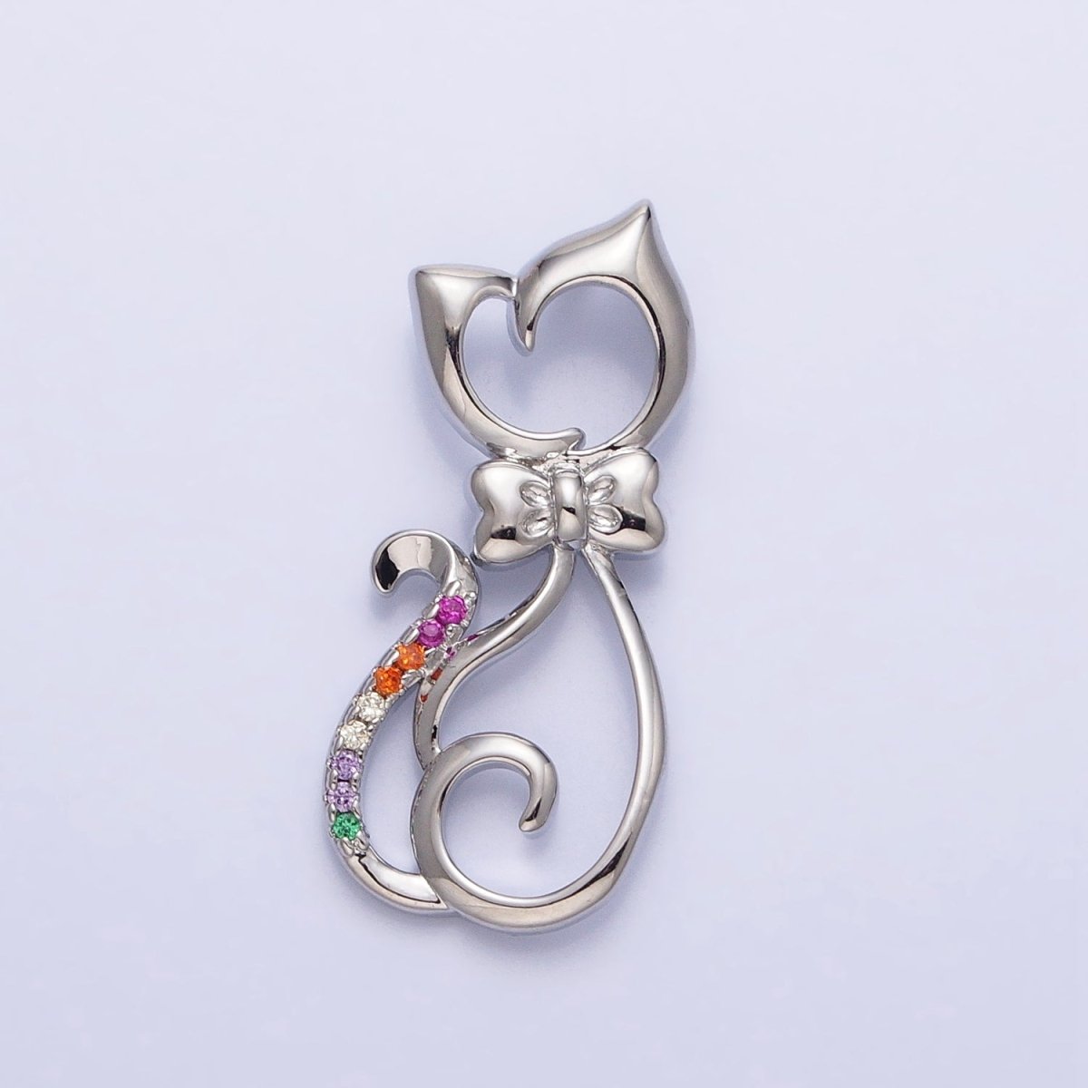 Dainty 16K Gold Filled Cat Pendant Micro Pave Silver Kitty Charm AA305 AA306 - DLUXCA