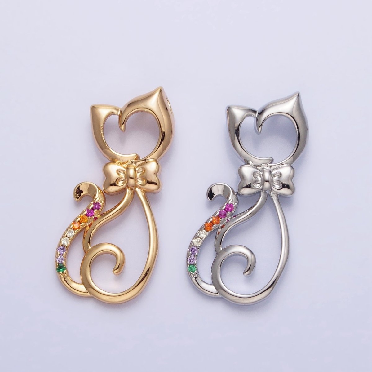 Dainty 16K Gold Filled Cat Pendant Micro Pave Silver Kitty Charm AA305 AA306 - DLUXCA