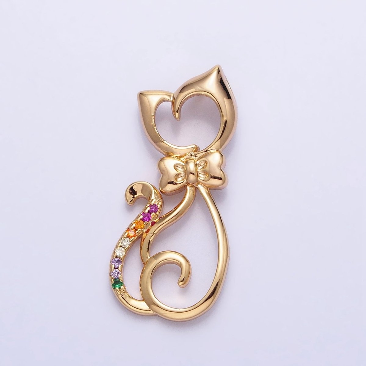 Dainty 16K Gold Filled Cat Pendant Micro Pave Silver Kitty Charm AA305 AA306 - DLUXCA