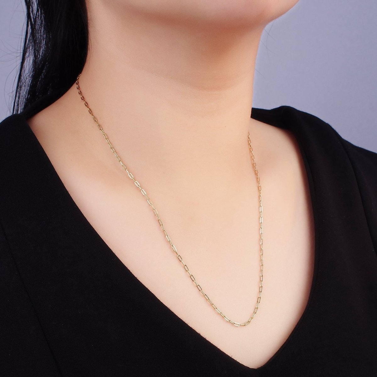 Dainty 1.7mm Gold PaperClip Chain Stainless Steel Necklace 20.5 inch long | WA-2415 - DLUXCA
