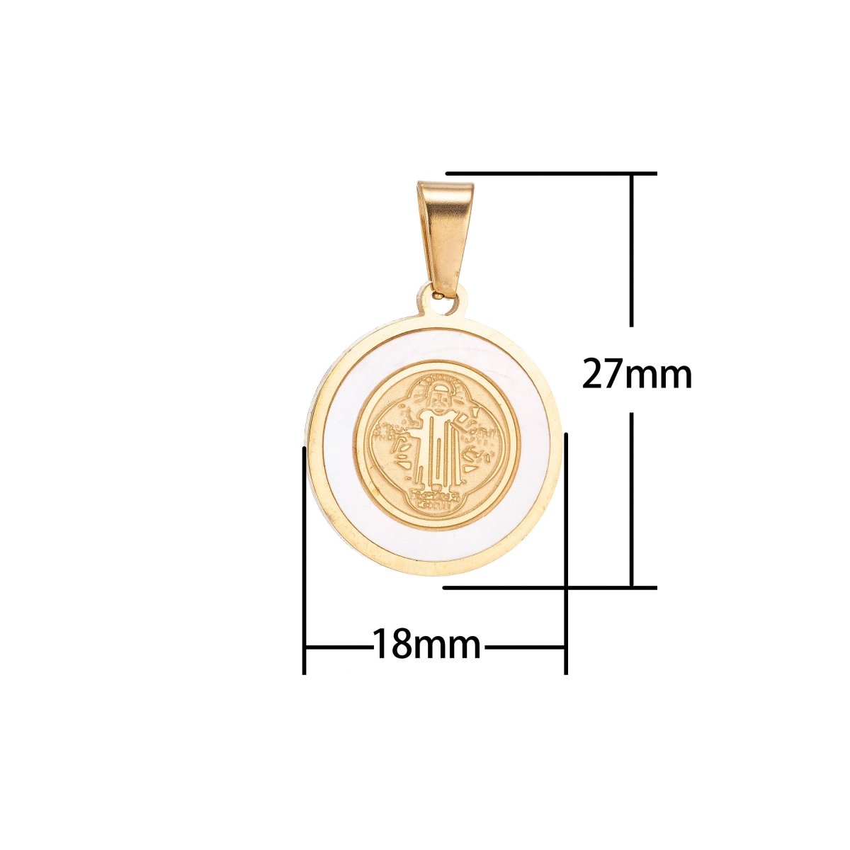 Dainty 18k Gold Fill Saint Benito St Catholic Faith Praying White Sea Shell Religious Necklace Pendant Charm Findings for Jewelry Making J-423 - DLUXCA