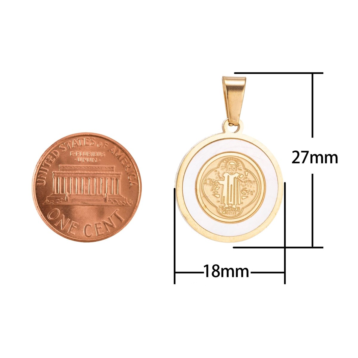 Dainty 18k Gold Fill Saint Benito St Catholic Faith Praying White Sea Shell Religious Necklace Pendant Charm Findings for Jewelry Making J-423 - DLUXCA