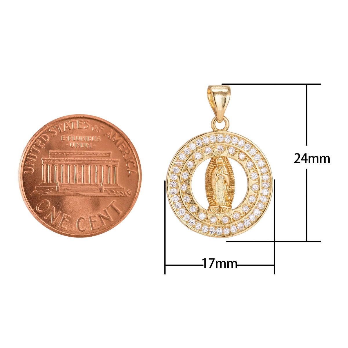 Dainty 18k Gold Fill Virgin Mary Sparkling CZ Micro Pave Pendant With Bail for Layer Necklace Jewelry Making Religious Charm H-261 - DLUXCA