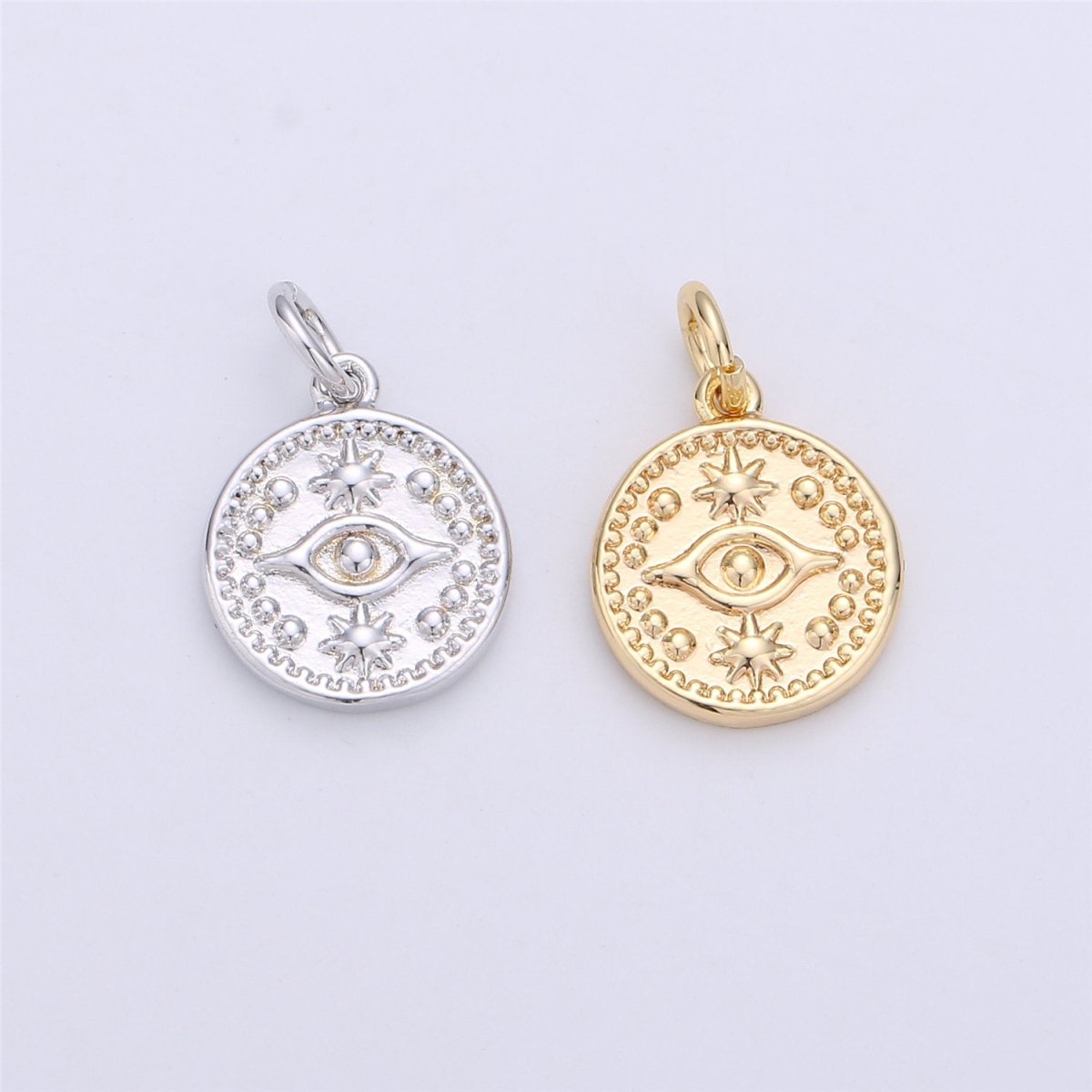 Dainty 18k Gold Filled Beads Coin Evil Eye Legend Charm for Bracelet Necklace Pendant Earring Findings for Jewelry Making C-080 C-656 - DLUXCA