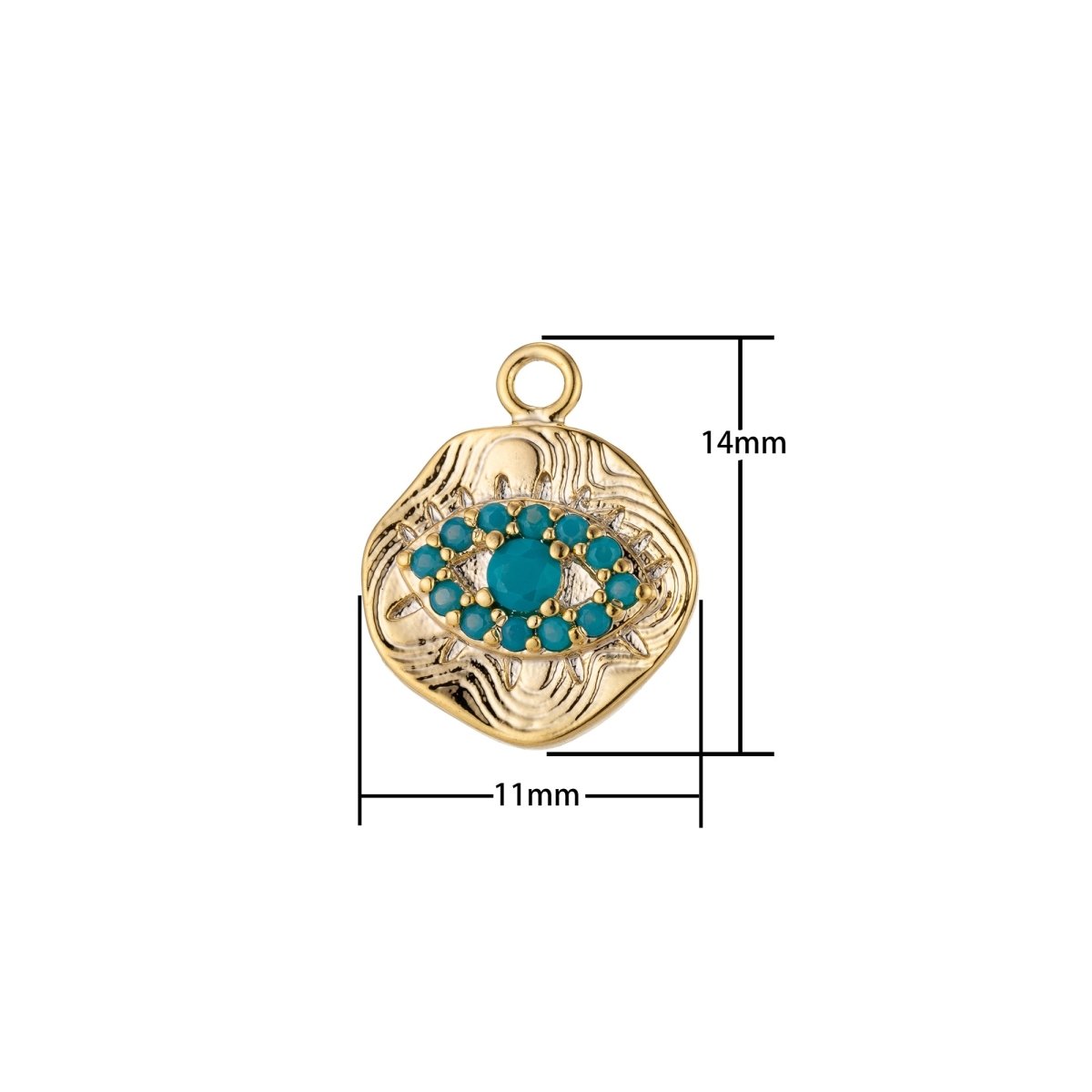 Dainty 18k Gold Filled Coin Charm Evil Eye Charm for Bracelet Necklace Pendant Earring Jewelry Making Turquoise Greek Eye Texture Charm E-467 - DLUXCA