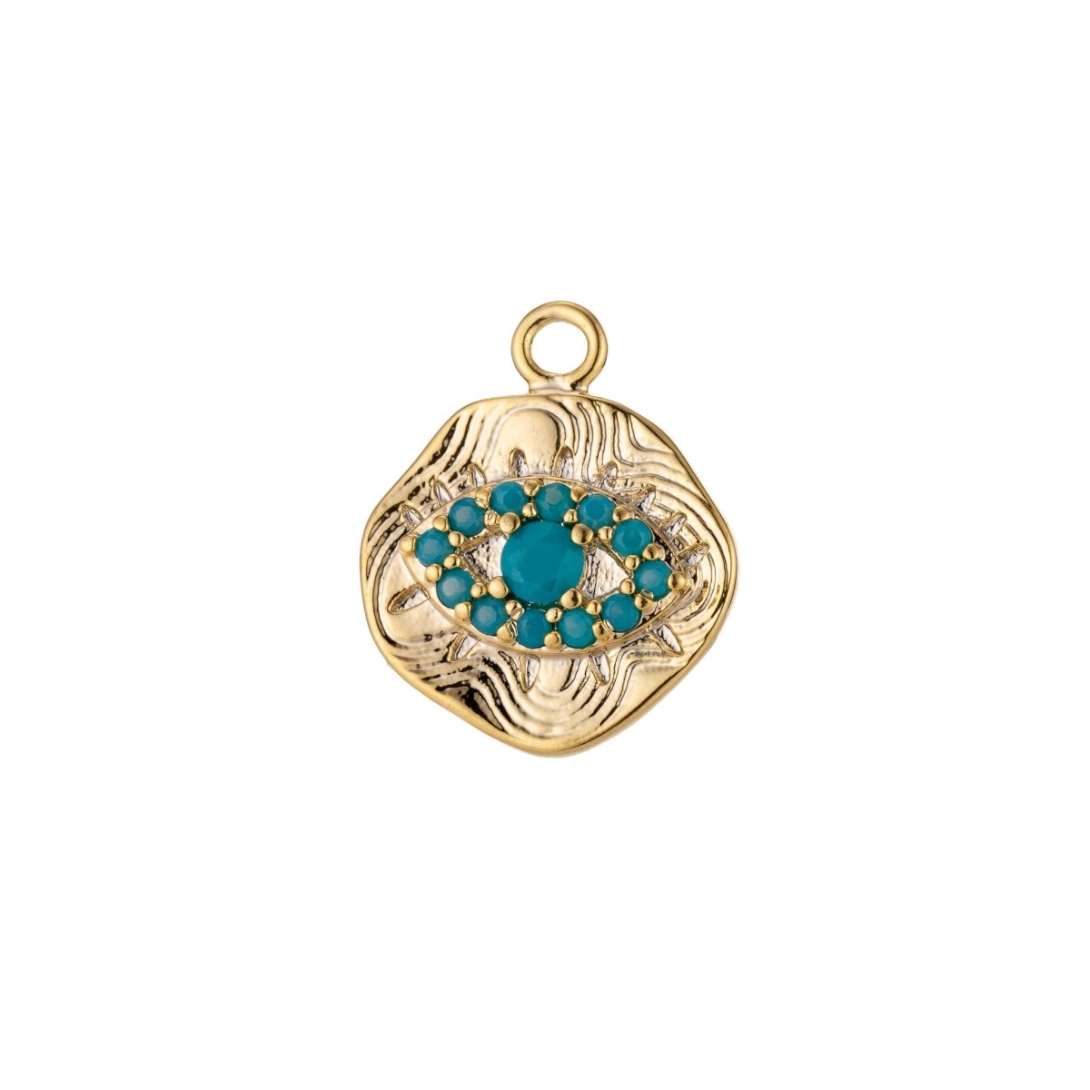 Dainty 18k Gold Filled Coin Charm Evil Eye Charm for Bracelet Necklace Pendant Earring Jewelry Making Turquoise Greek Eye Texture Charm E-467 - DLUXCA