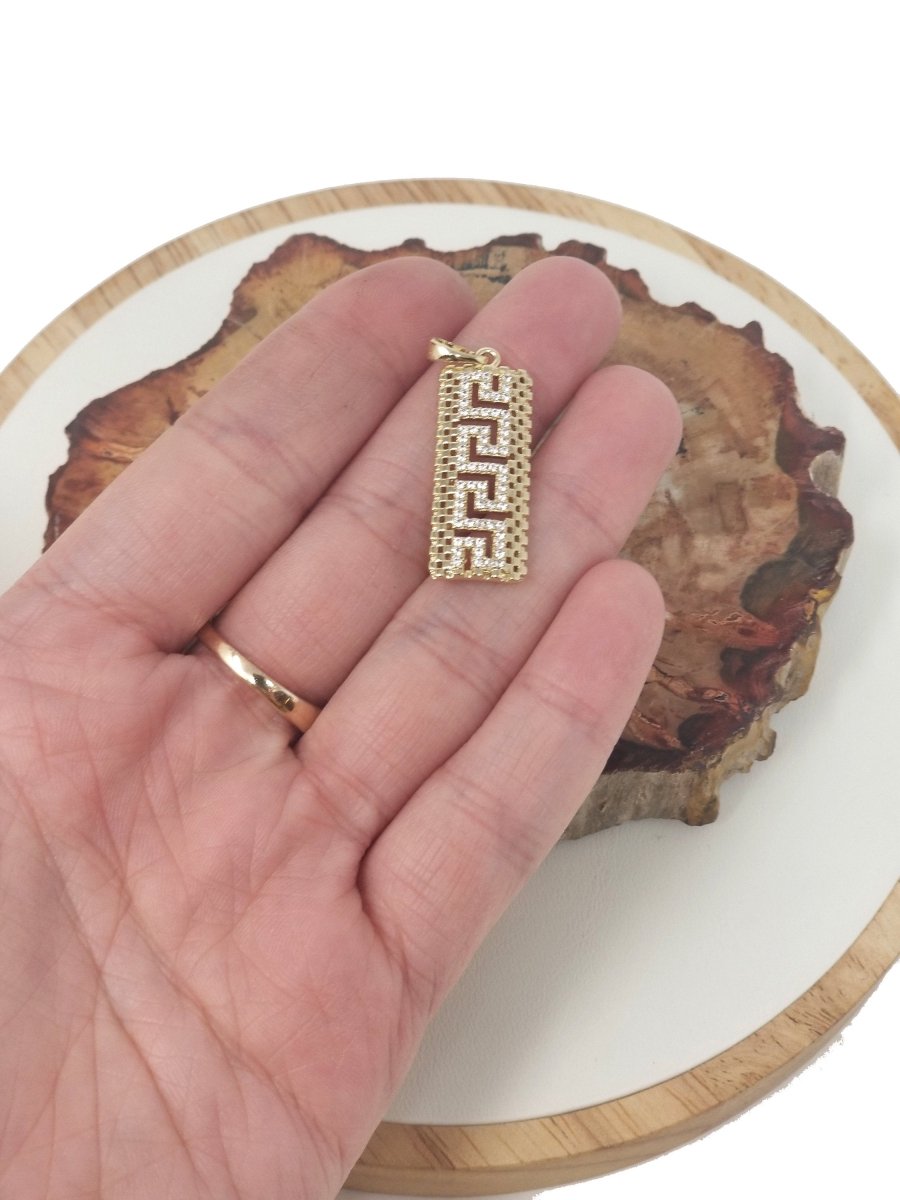 Dainty 18K Gold Filled CZ Geometric Charm, Micro Pave Cubic Zirconia Pendant, Gold Dangle Charm for Necklace Earring Component I-322 - DLUXCA