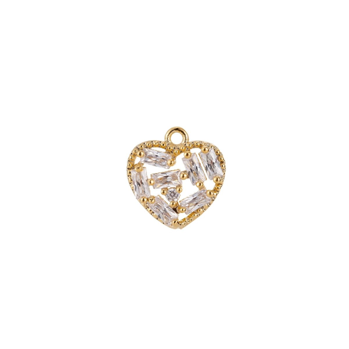 Dainty 18k Gold Filled Heart Charm Dangling Pendant w/ Cubic Zircon for Layer Necklace Earring Charm Jewelry Making E-462 - DLUXCA