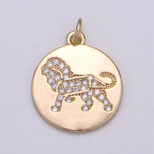 Dainty 18k Gold Filled Leo Coin Medallion Charm for Bracelet Necklace Pendant Lion Wild Animal Findings for Jewelry Making,E-099 - DLUXCA