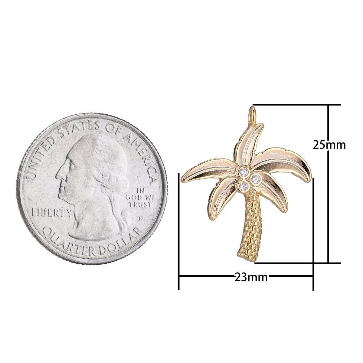 Dainty 18k Gold Filled Palm Tree Charm Tiny Coconut Tree Charm in CZ Charm for Bracelet Necklace Earring MakingC-348 - DLUXCA