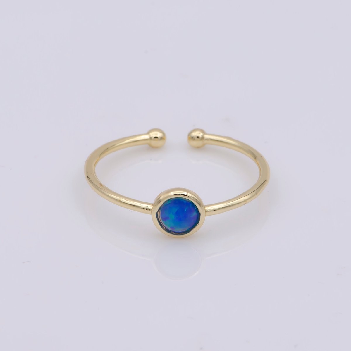 Dainty 18K Gold Filled Round Opal Stone Adjustable Ring, Blue Opal & White Opal Stacking Ring O524, O525 - DLUXCA