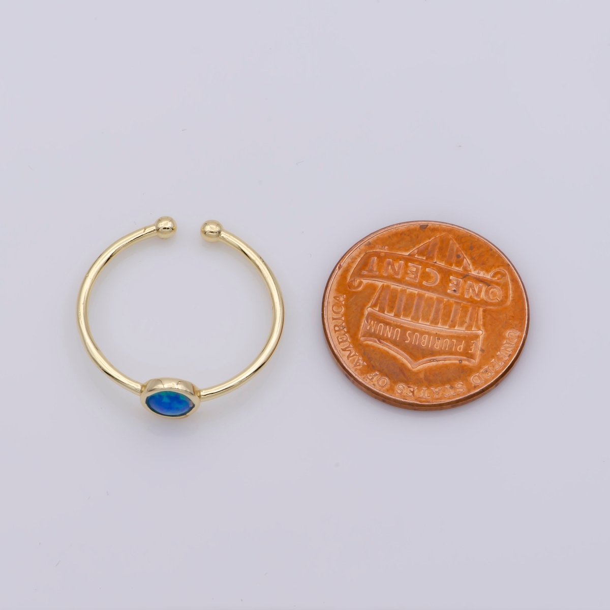 Dainty 18K Gold Filled Round Opal Stone Adjustable Ring, Blue Opal & White Opal Stacking Ring O524, O525 - DLUXCA