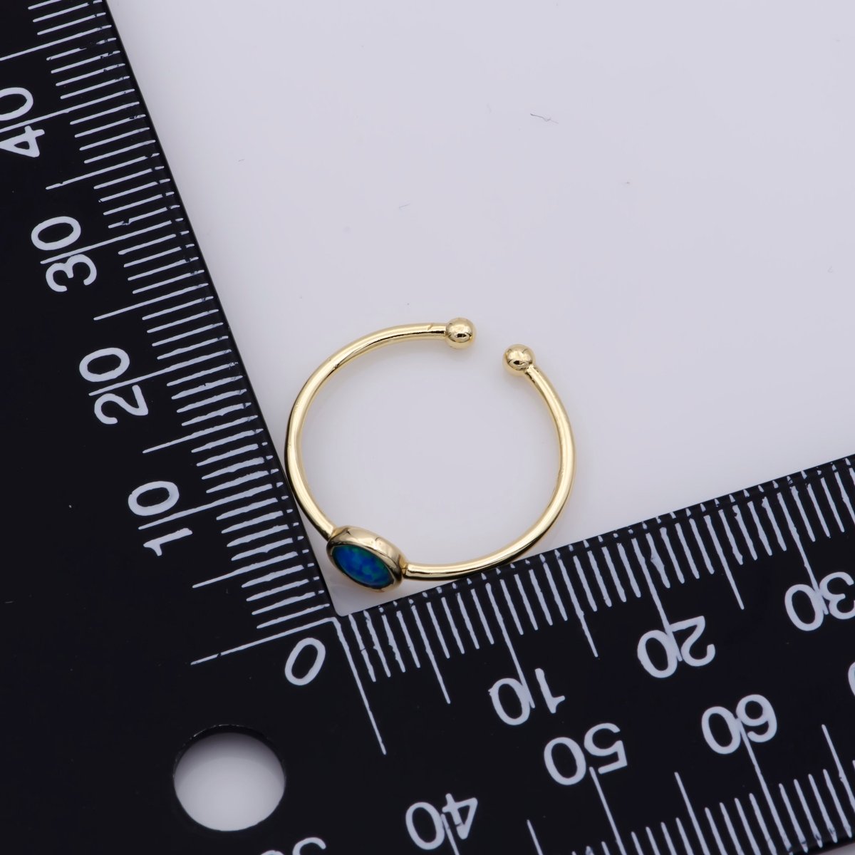 Dainty 18K Gold Filled Round Opal Stone Adjustable Ring, Blue Opal & White Opal Stacking Ring O524, O525 - DLUXCA