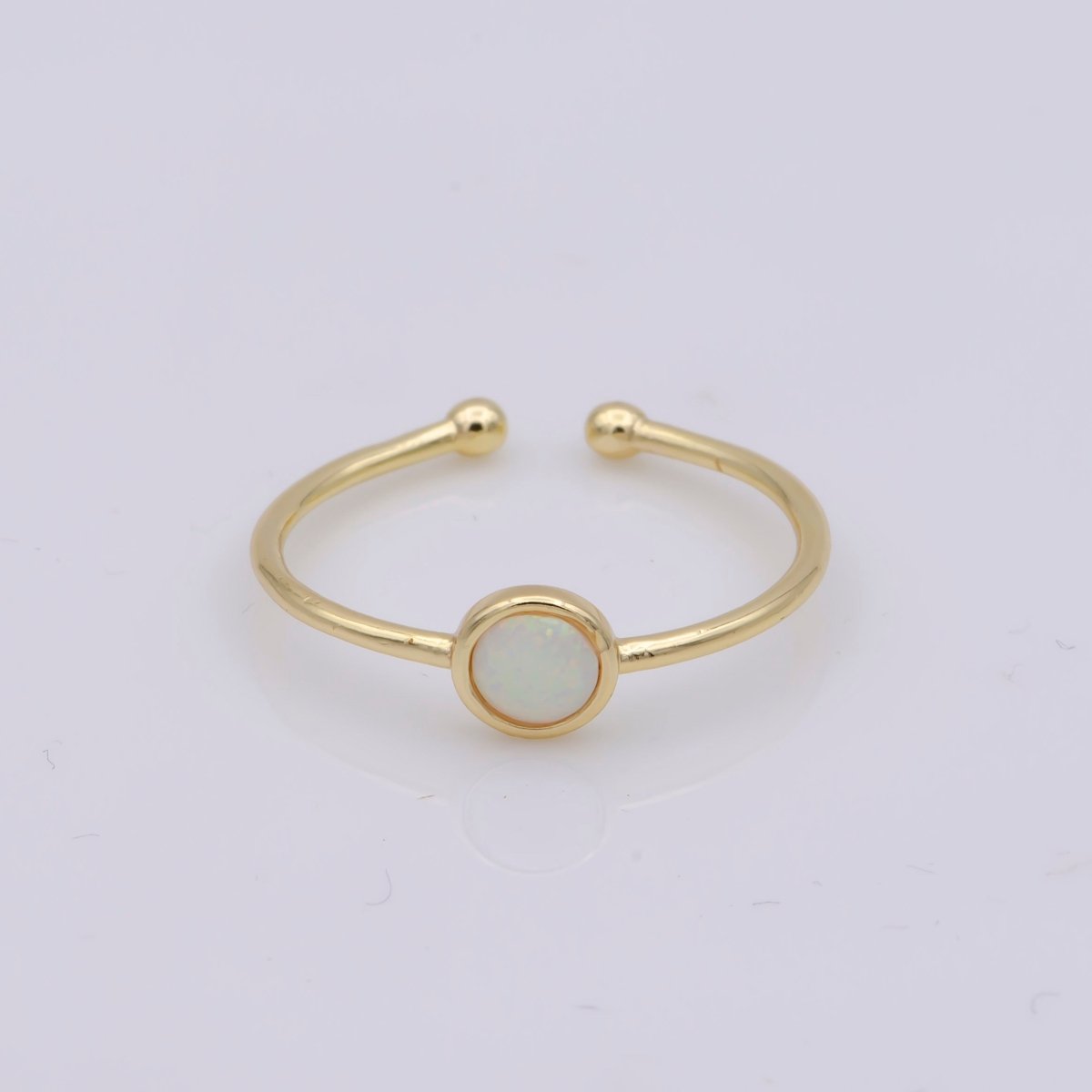 Dainty 18K Gold Filled Round Opal Stone Adjustable Ring, Blue Opal & White Opal Stacking Ring O524, O525 - DLUXCA