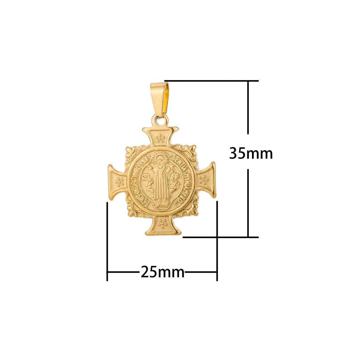 Dainty 18k Gold Filled Saint Benedict Cross Charm Medallion antiquity Pendant Double Sided for Necklace Jewelry Making J-554 J-608 - DLUXCA