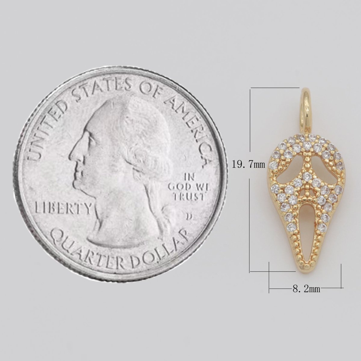 Dainty 18K Gold Filled Scream Mask Charm Micro Pave Skull Dia De Los Muertos Charm for Halloween Jewelry Inspired M-740 - DLUXCA