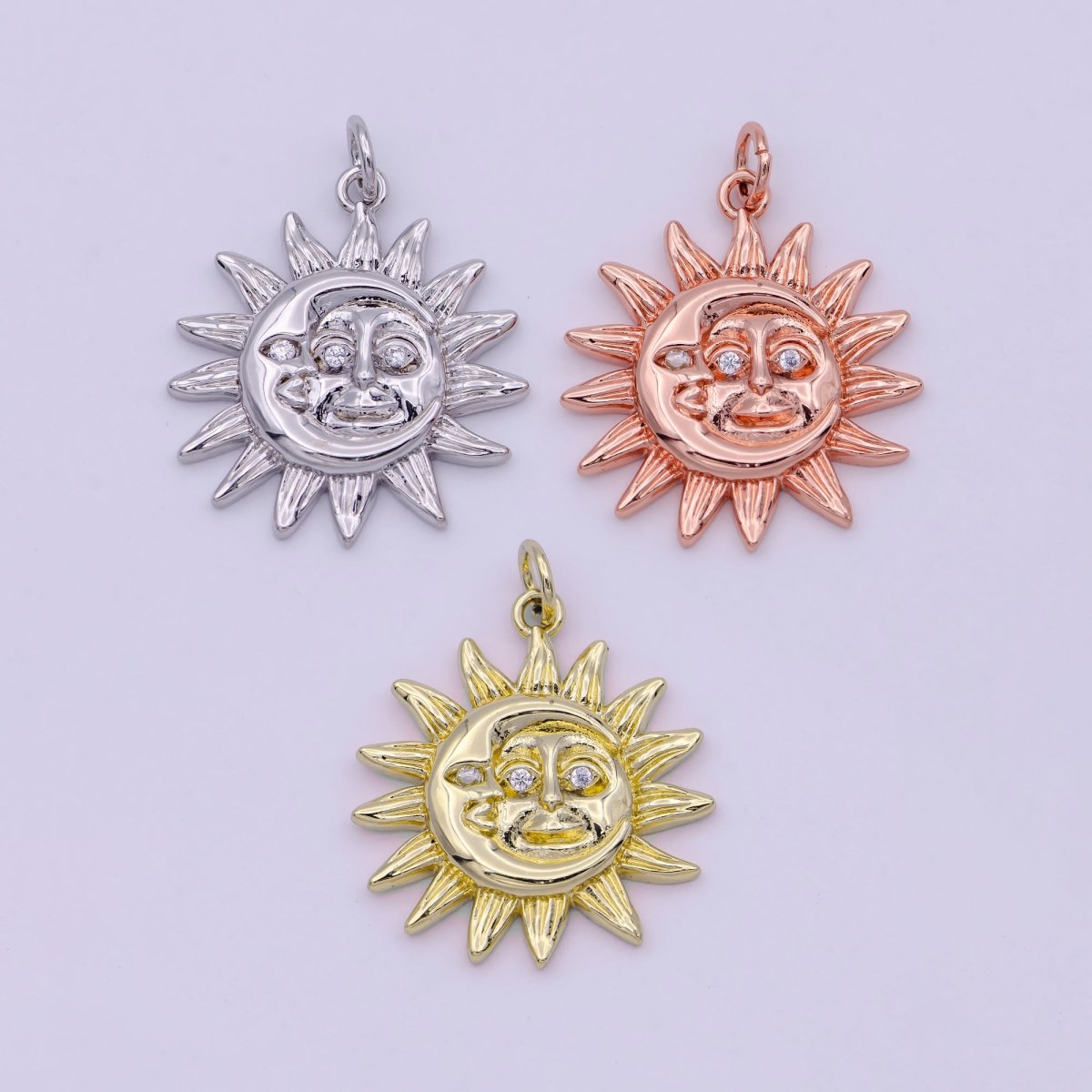 Dainty 18K Gold Filled Sun Moon Charms in Gold Rose Gold Silver Color 20mmx20mm Sun