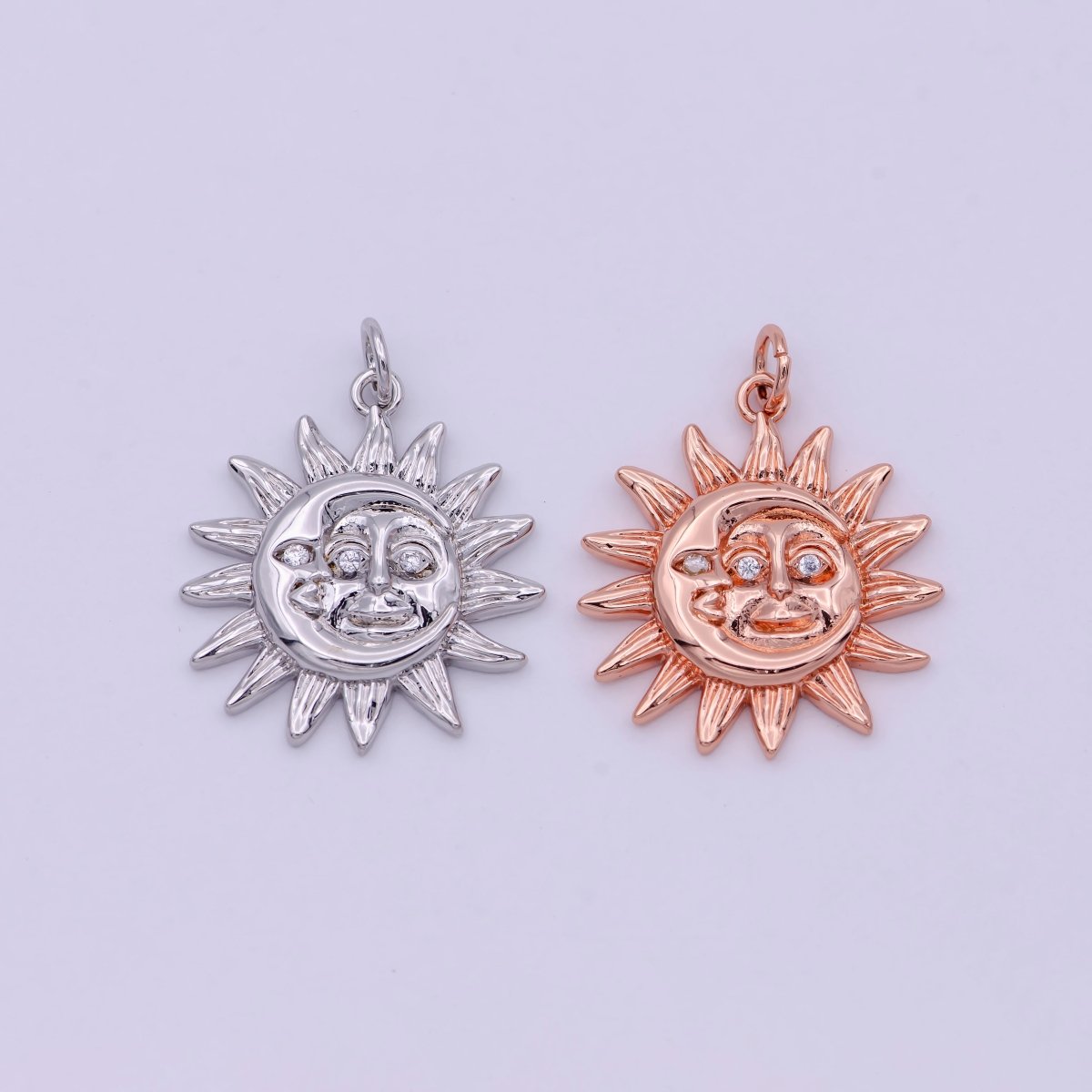 Dainty 18K Gold Filled Sun & Moon Charms in Gold / Rose Gold / Silver Color 20mmx20mm Sun moon face Happy Smile Sun Face, C-249 - DLUXCA