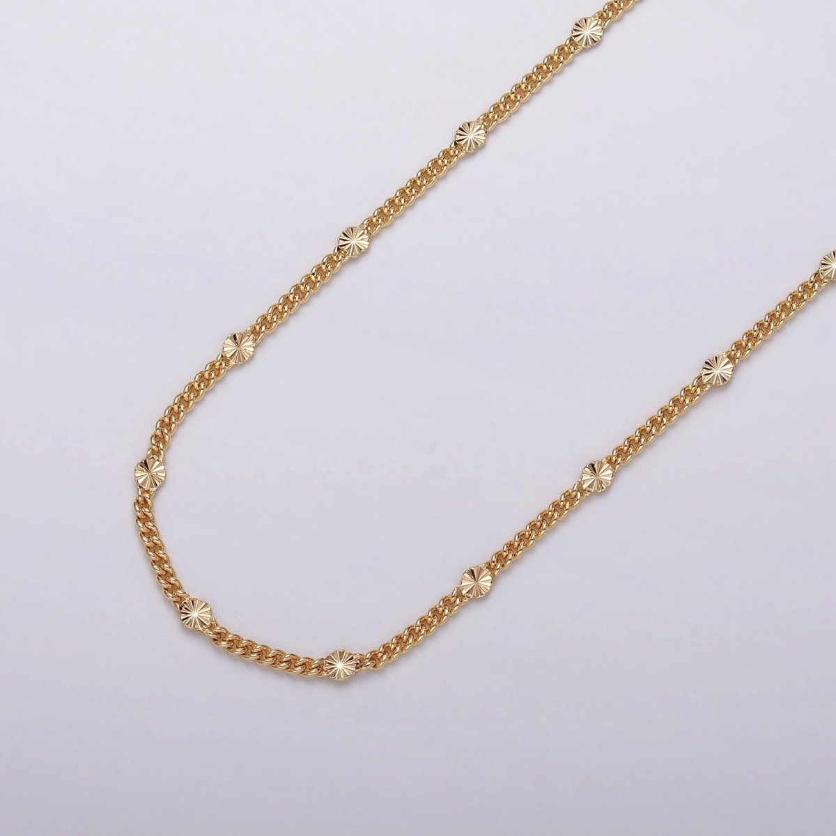 Dainty 24k Gold Filled 1.5mm Curb Sunburst Link Unique Unfinished Chain by Yard in Gold & Silver | ROLL-1030, ROLL-1093 Clearance Pricing - DLUXCA