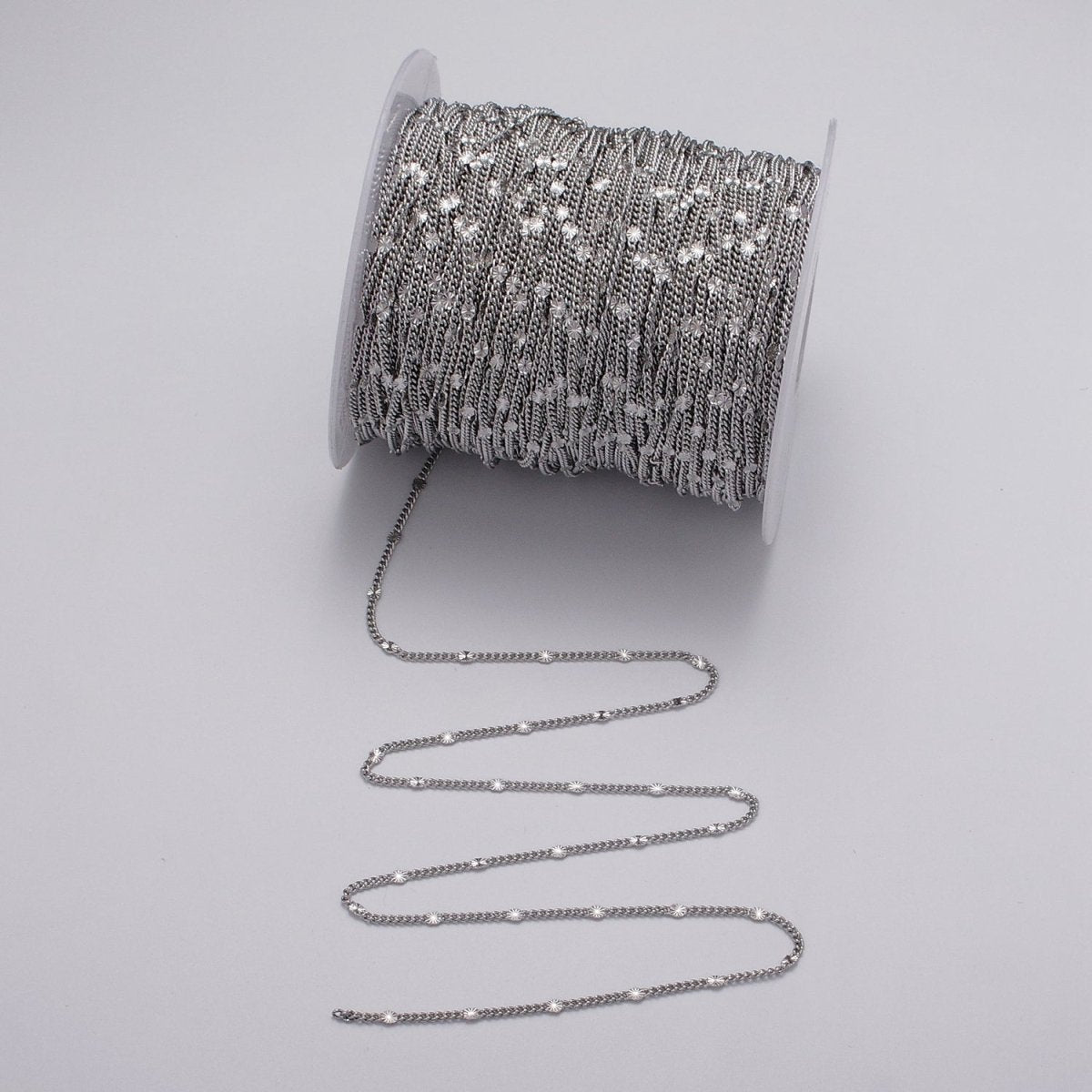 Dainty 24k Gold Filled 1.5mm Curb Sunburst Link Unique Unfinished Chain by Yard in Gold & Silver | ROLL-1030, ROLL-1093 Clearance Pricing - DLUXCA