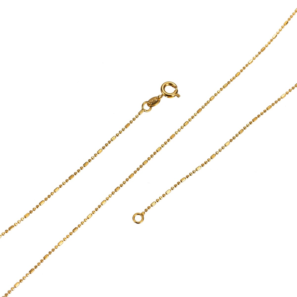 Dainty 24K Gold Filled 1mm Bead Chain Necklace in 18 inch Length Finished Ball Chain Ready to Wear with Spring Clasp Chain Replacement | CN-444 Clearance Pricing - DLUXCA