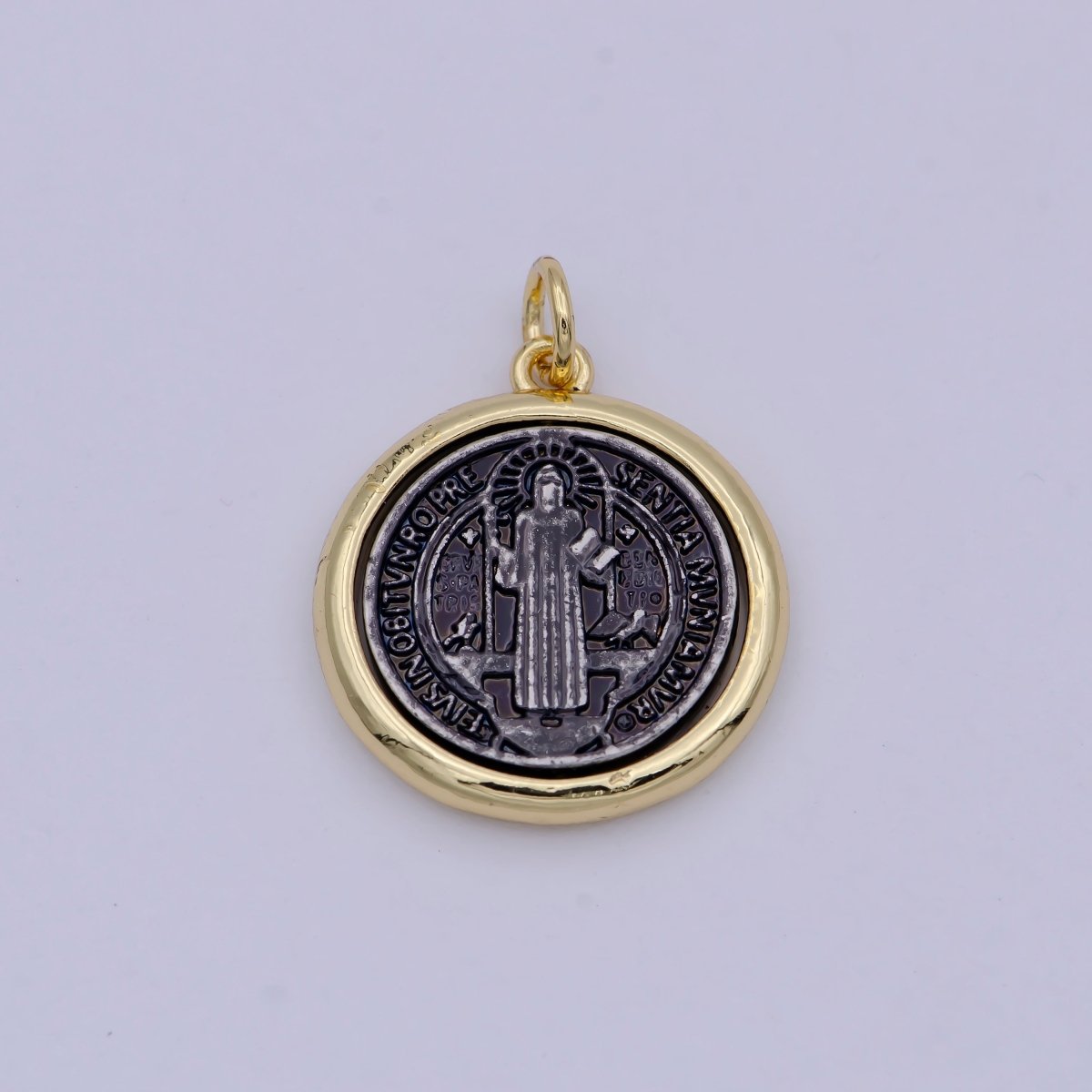 Dainty 24k Gold Filled Coin Saint Benedict Charm Religious Medallion Bracelet Necklace Pendant Earring Findings for Jewelry Making E-123 - DLUXCA