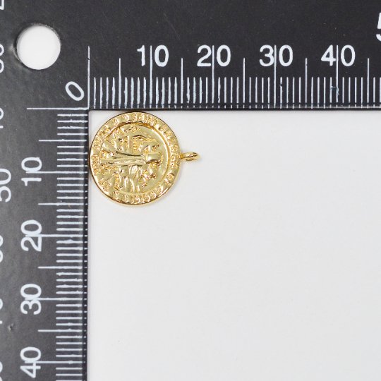 Dainty 24k Gold Filled Coin Saint Francis of Assisi Charm Religious Medallion Bracelet Necklace Pendant Earring Findings for Jewelry Making,E-118 - DLUXCA