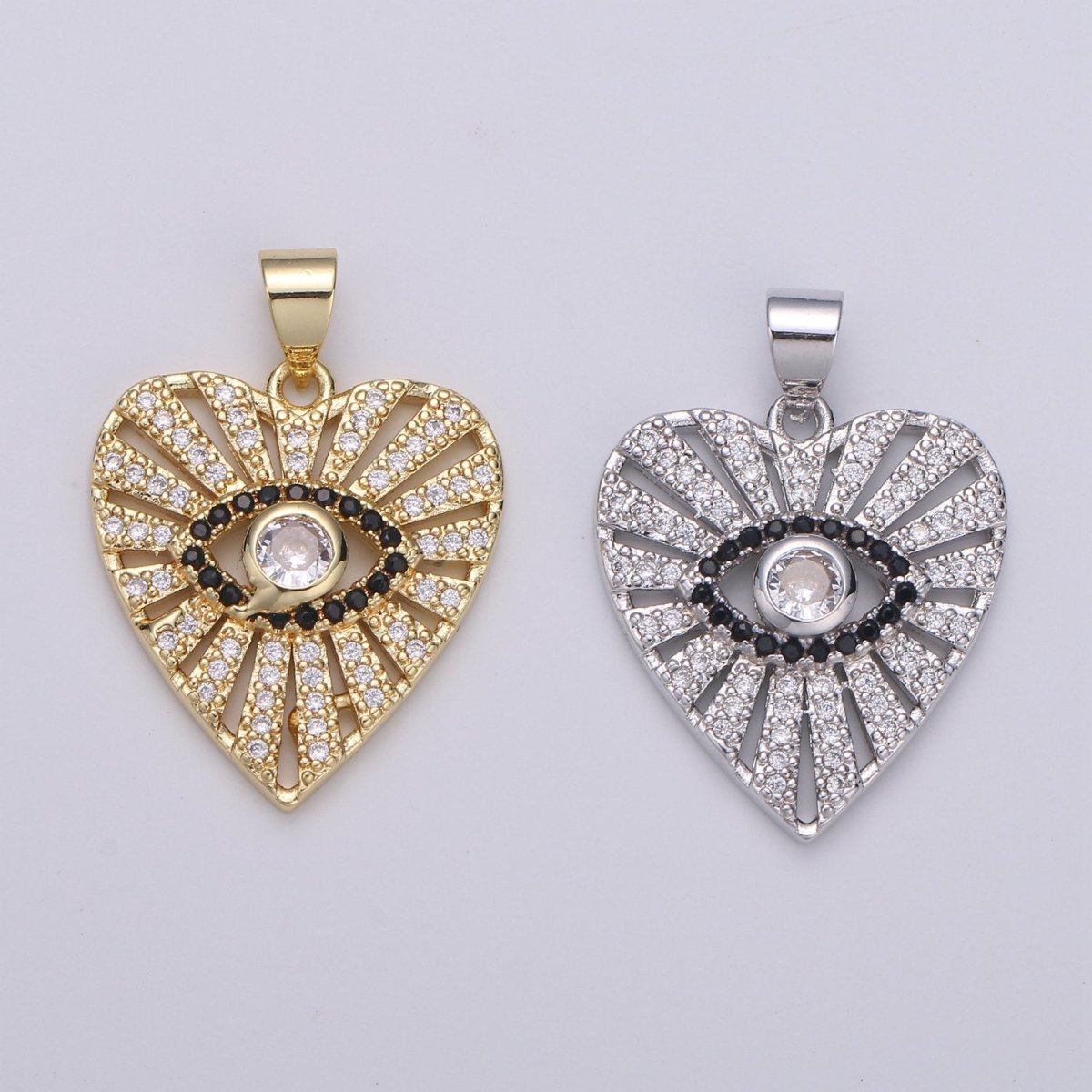 Dainty 24k Gold Filled Evil Eye Charm - Gold Heart SunBurst Charm, Amulet pendant, Protection Jewelry for Necklace Bracelet Component I-860 I-861 - DLUXCA