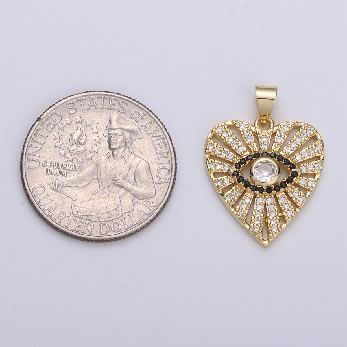 Dainty 24k Gold Filled Evil Eye Charm - Gold Heart SunBurst Charm, Amulet pendant, Protection Jewelry for Necklace Bracelet Component I-860 I-861 - DLUXCA