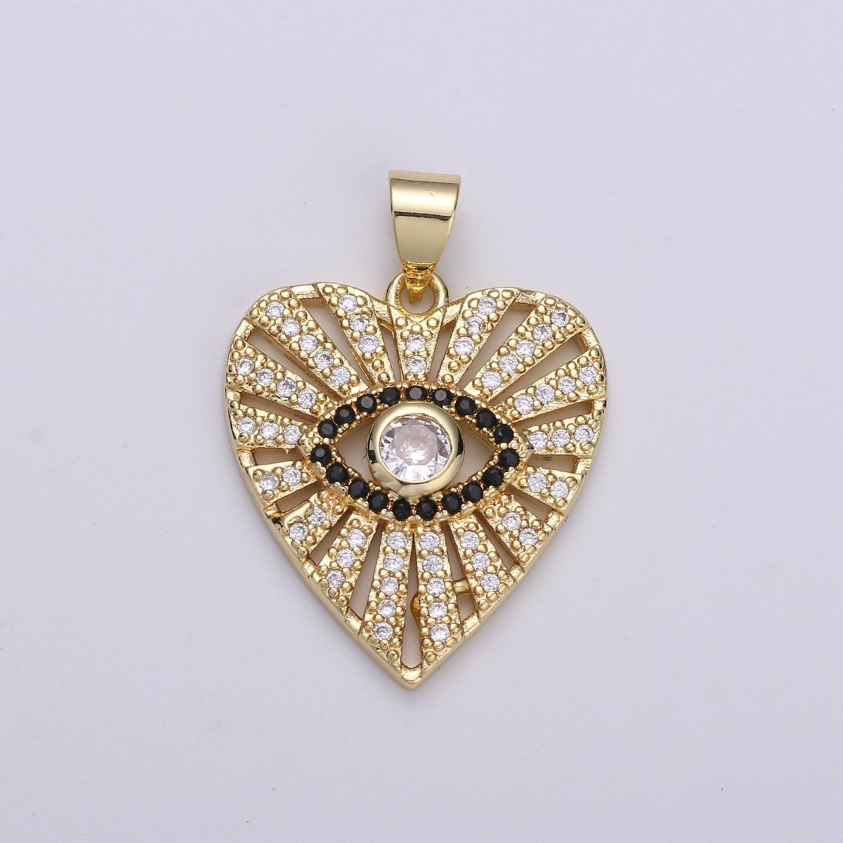 Dainty 24k Gold Filled Evil Eye Charm - Gold Heart SunBurst Charm, Amulet pendant, Protection Jewelry for Necklace Bracelet Component I-860 I-861 - DLUXCA