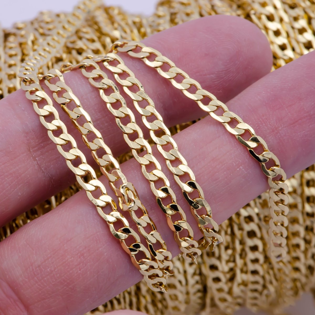 Dainty 24K Gold Filled Flat Curb Chain by Yard, Unfinished Miami Curb Chain For Jewelry Making | ROLL-736 Clearance Pricing - DLUXCA