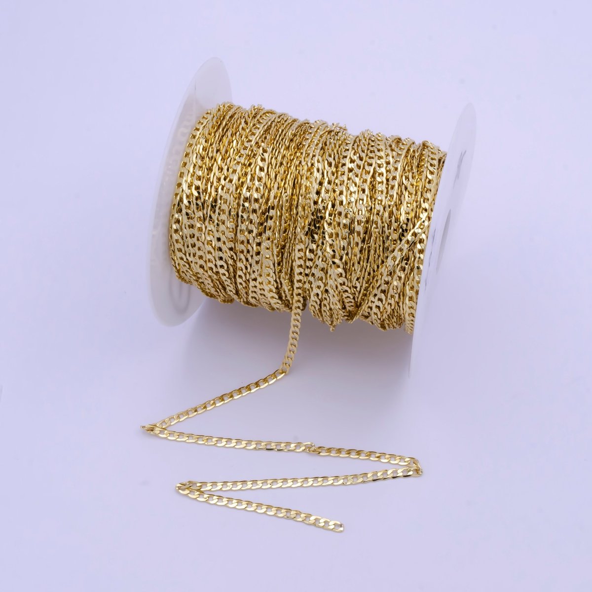 Dainty 24K Gold Filled Flat Curb Chain by Yard, Unfinished Miami Curb Chain For Jewelry Making | ROLL-736 Clearance Pricing - DLUXCA